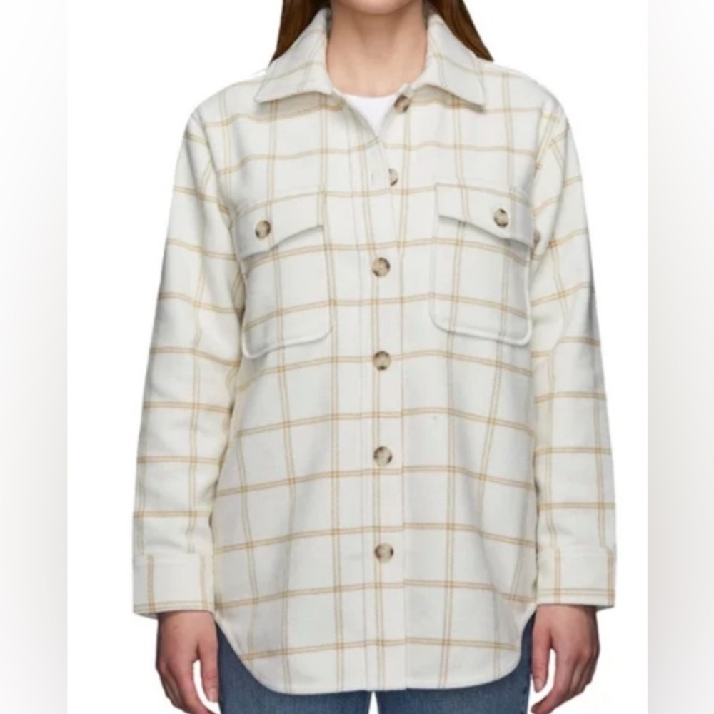 NWT Tilley button down jacket. Cream and light brown plaid